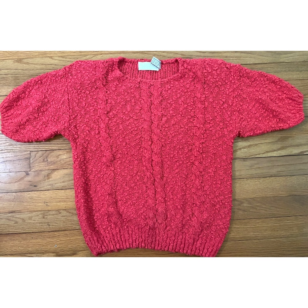 Vintage 1980s Western Connection Short Sleeve Dark Pink Granny Chic Sweater M